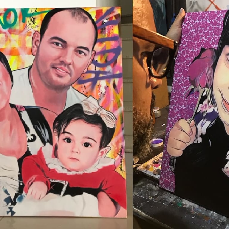 Pintura de família em estilo pop-art, capturando a essência de cada membro com originalidade
