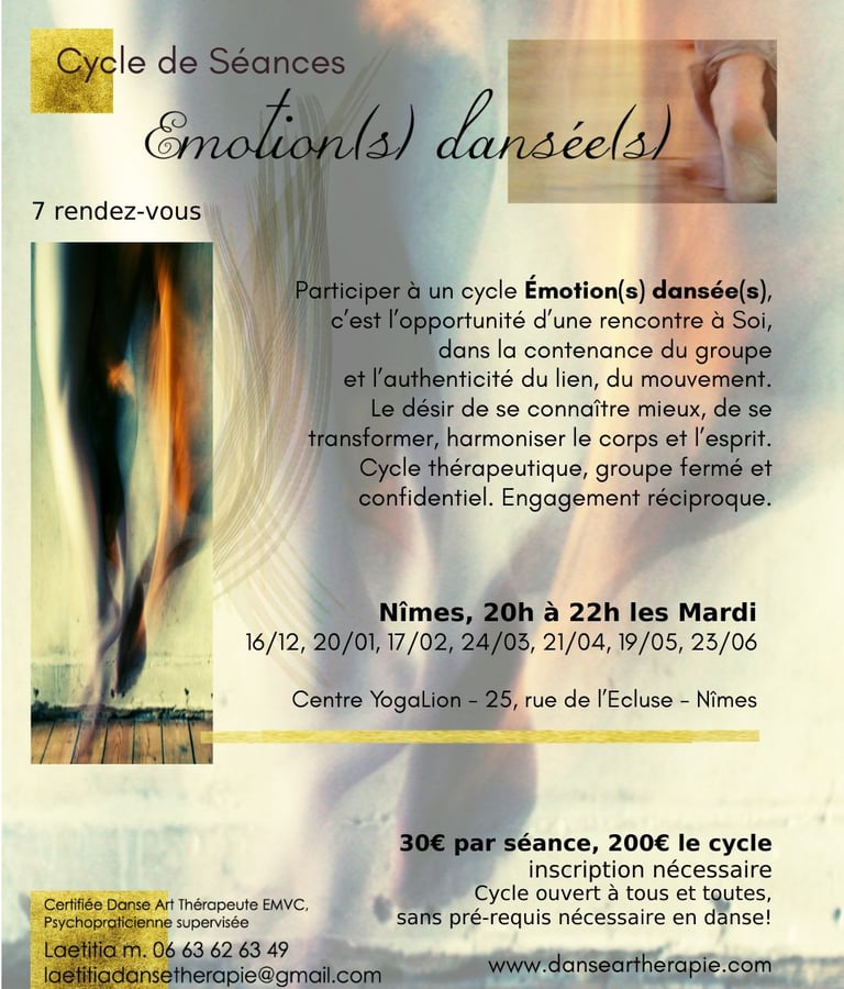 cycle danse thérapie soin Nîmes Yogalion 7 séances groupe fermé inscription
