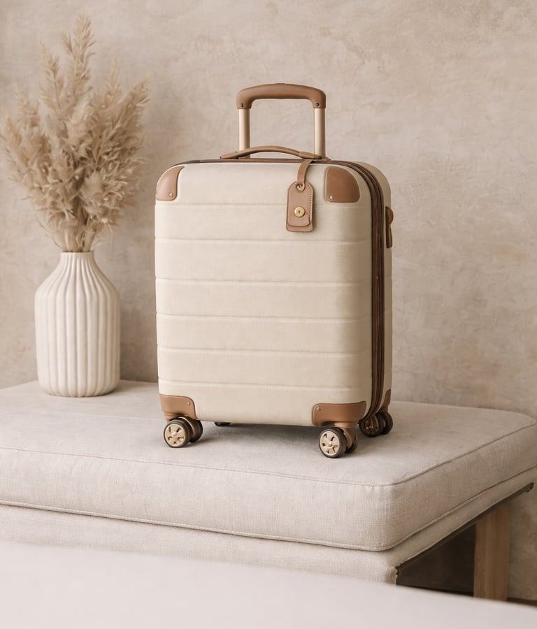 Beige hard-shell cabin suitcase for luxury travel