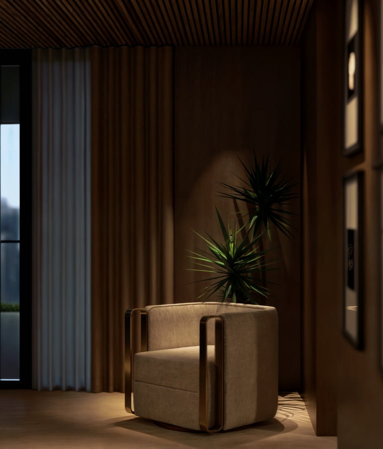 Bespoke armchair nook in Dubai villa corridor