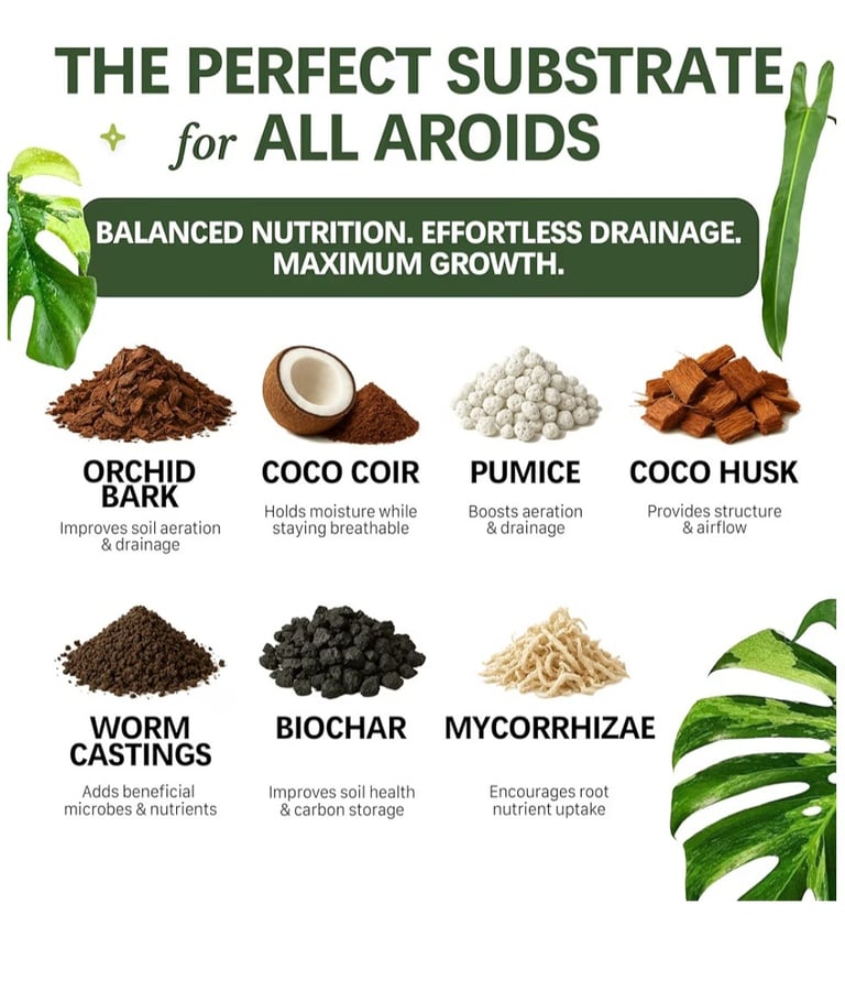 Chunky aroid soil mix with orchid bark and pumice for indoor plants providing aeration