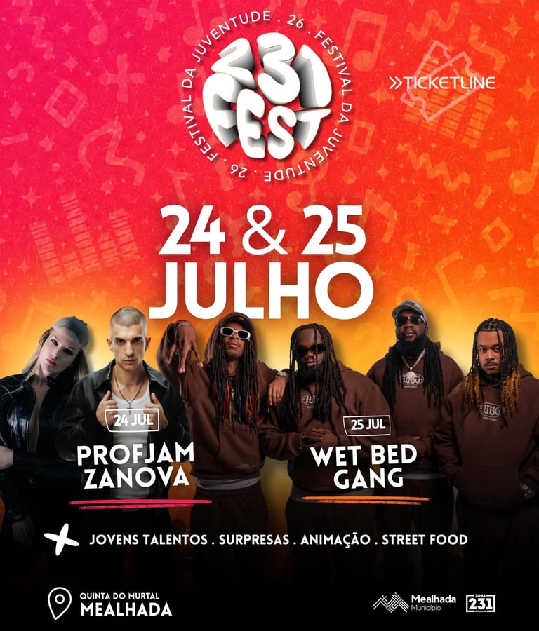 Cartaz oficial do 231 Fest 2026 com ProfJam, Wet Bed Gang e artistas da nova geração do rap português