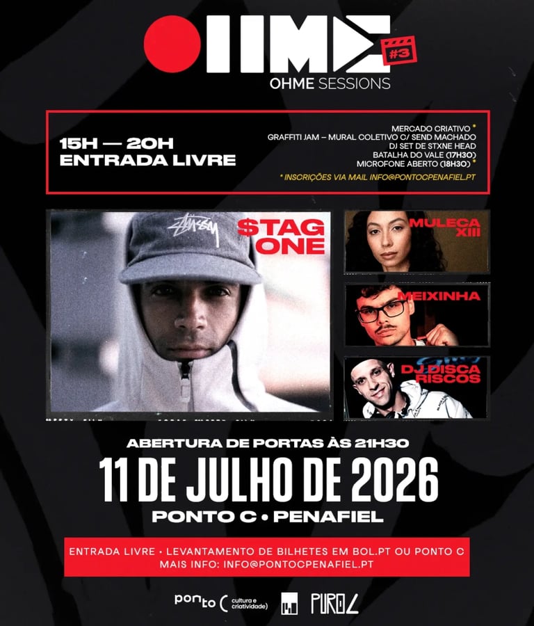 Cartaz da OHME Sessions #3 com Stag One, Muleca XIII, Meixinha e DJ Disca Riscos em Penafiel