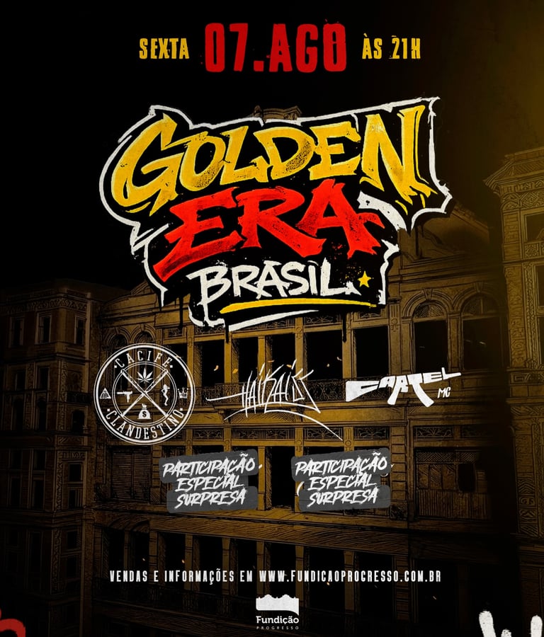 Cartaz oficial do Golden Era Brasil com Haikaiss, Cartel MCs e Cacife Clandestino no Rio de Janeiro