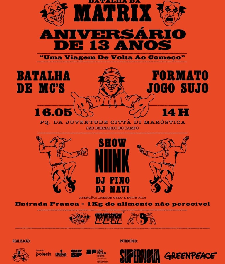 cartaz da Batalha da Matrix 13 anos em São Bernardo do Campo