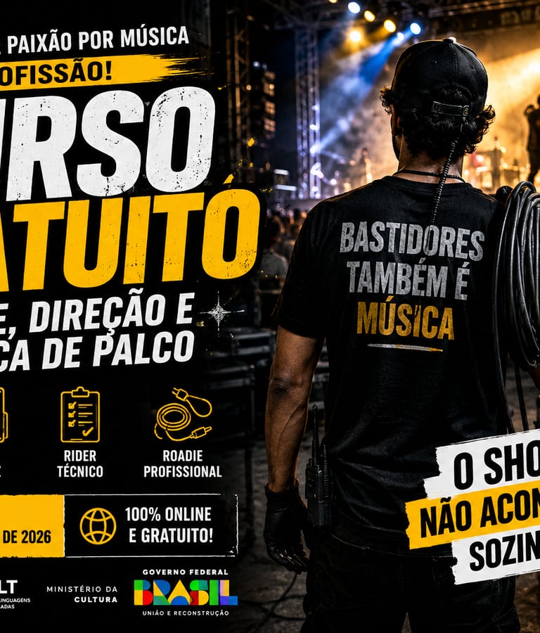 Profissionais trabalhando na montagem de palco durante festival de música