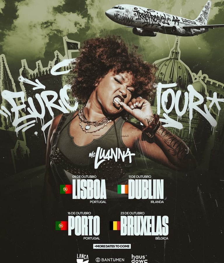 MC Luanna anuncia a Euro Tour 2026 com apresentações em Lisboa, Porto, Dublin e Bruxelas.