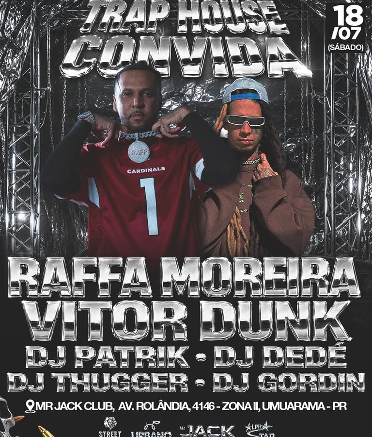 Cartaz oficial da Trap House Convida com Raffa Moreira e Vitor Dunk em Umuarama no Paraná