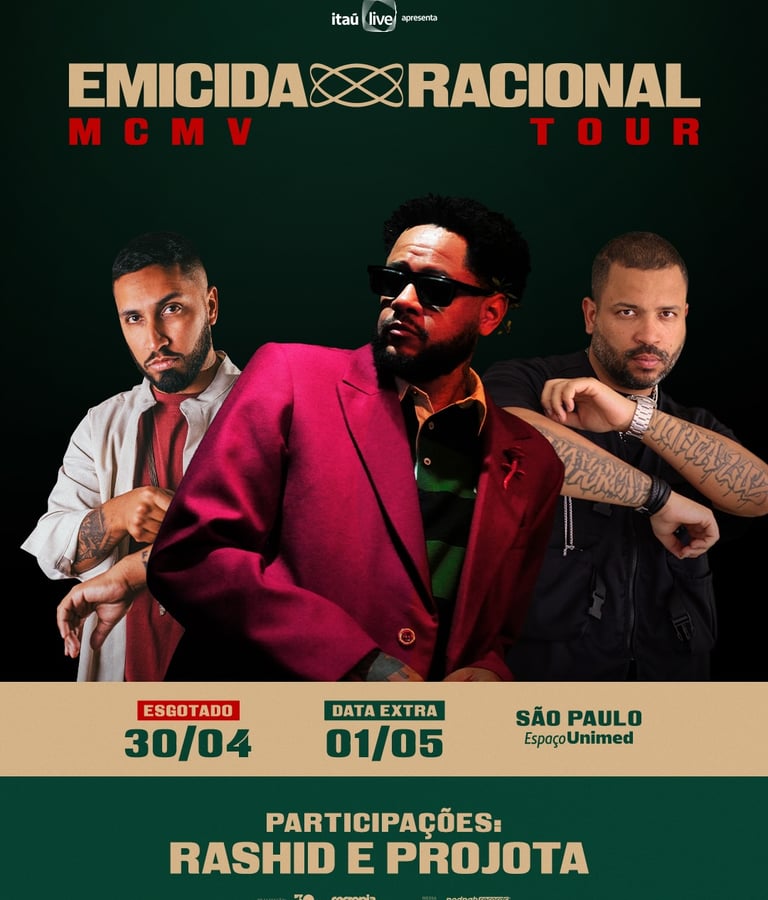Emicida Rashid e Projota juntos na Racional MCMV Tour