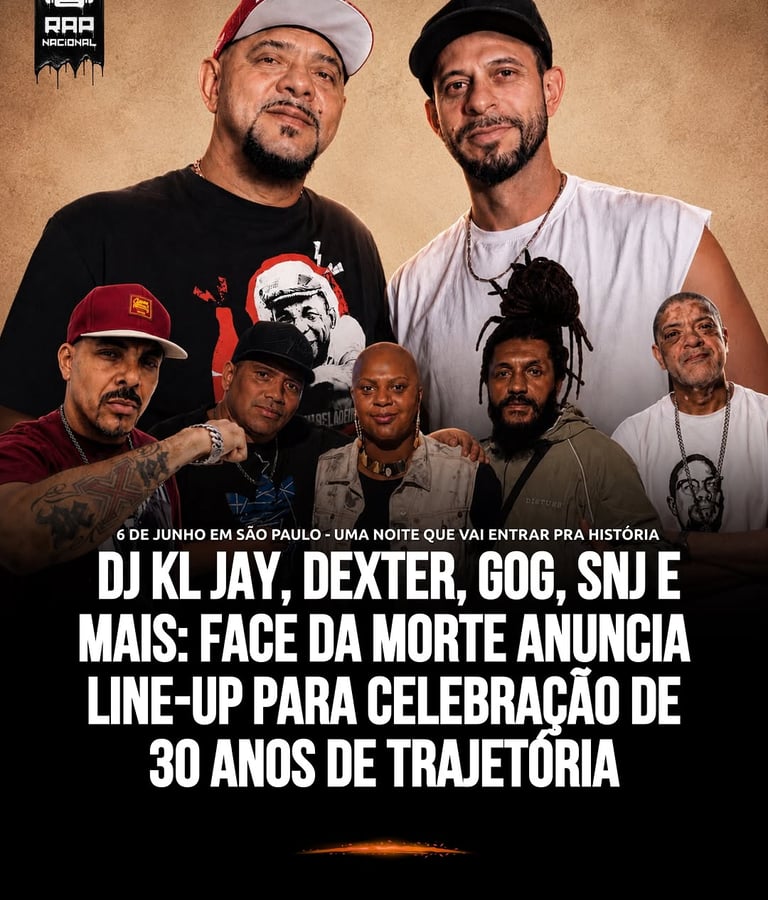 Face da Morte anuncia show de 30 anos com grandes nomes do rap nacional