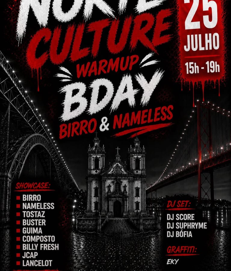 Cartaz do Norte Culture Warmup em celebração ao aniversário de Birro no Porto