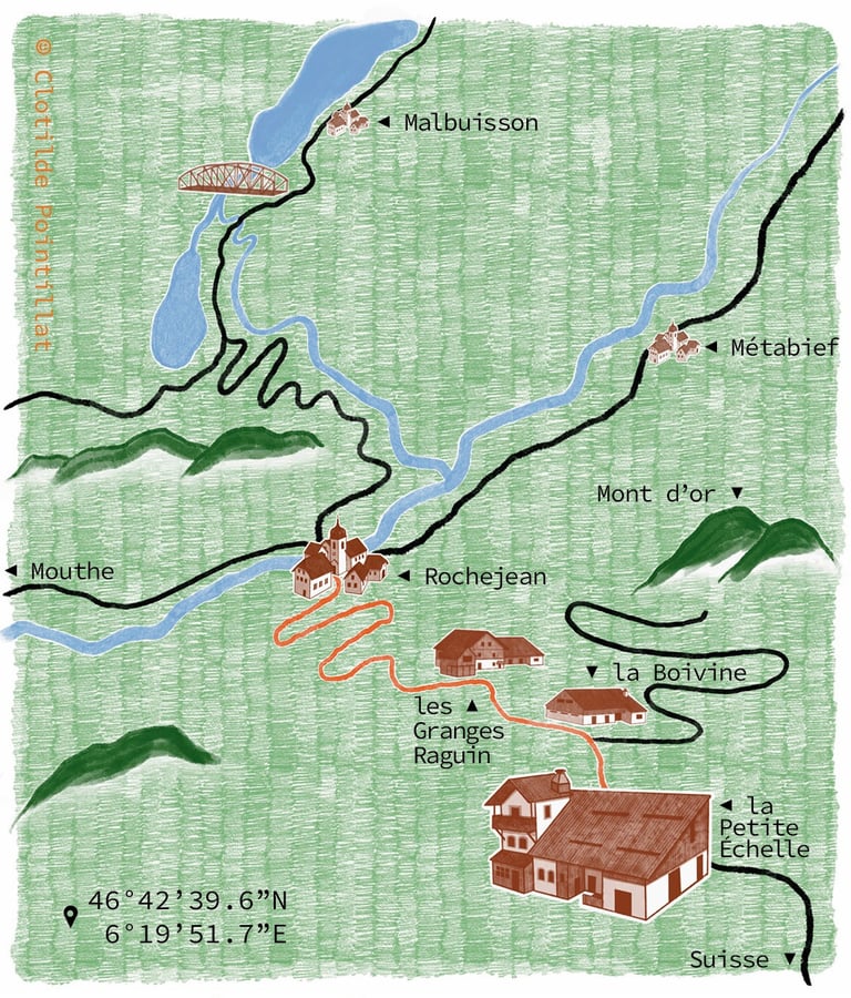 Plan d'accès juqu'a la petit échelle, illustration réalisée Clotilde Pointillat alias Studiosaure