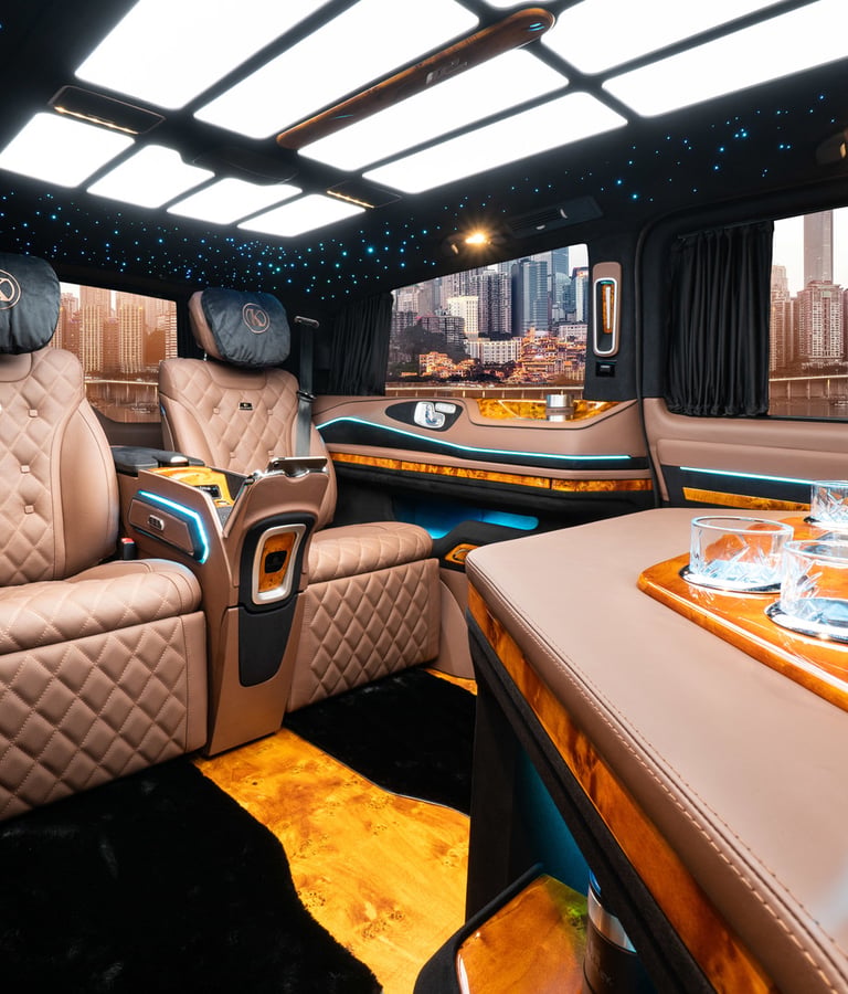 Premium Minivan Interior With Refined Seating And Ambient Lighting
