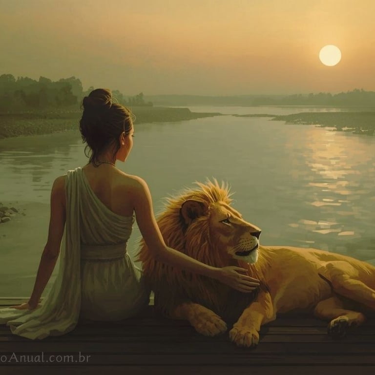 a woman sitting on a dock with a lioness