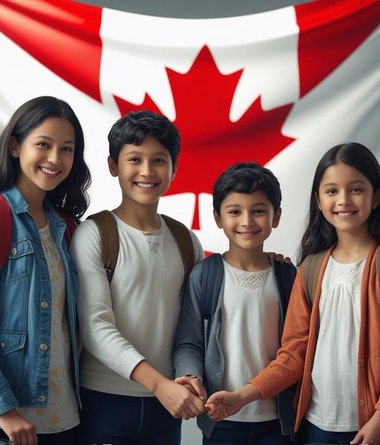 a family posing for a family photo with a canadian flag