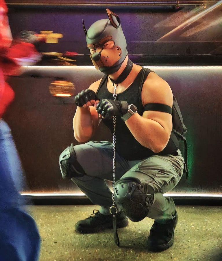 A man in a pup mask.