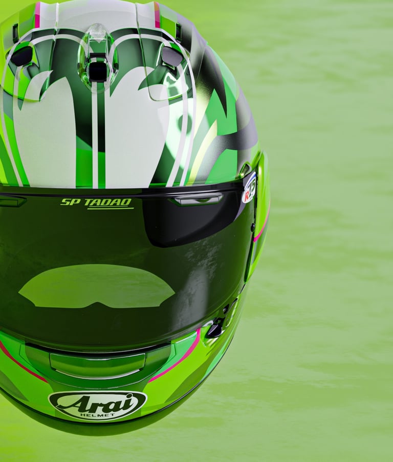 Helmet design SP Tadao green with eye graphic