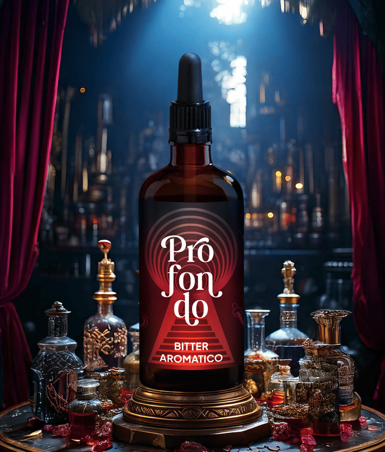 Una bottiglia di Profondo, Bitter aromatico da 10 cl