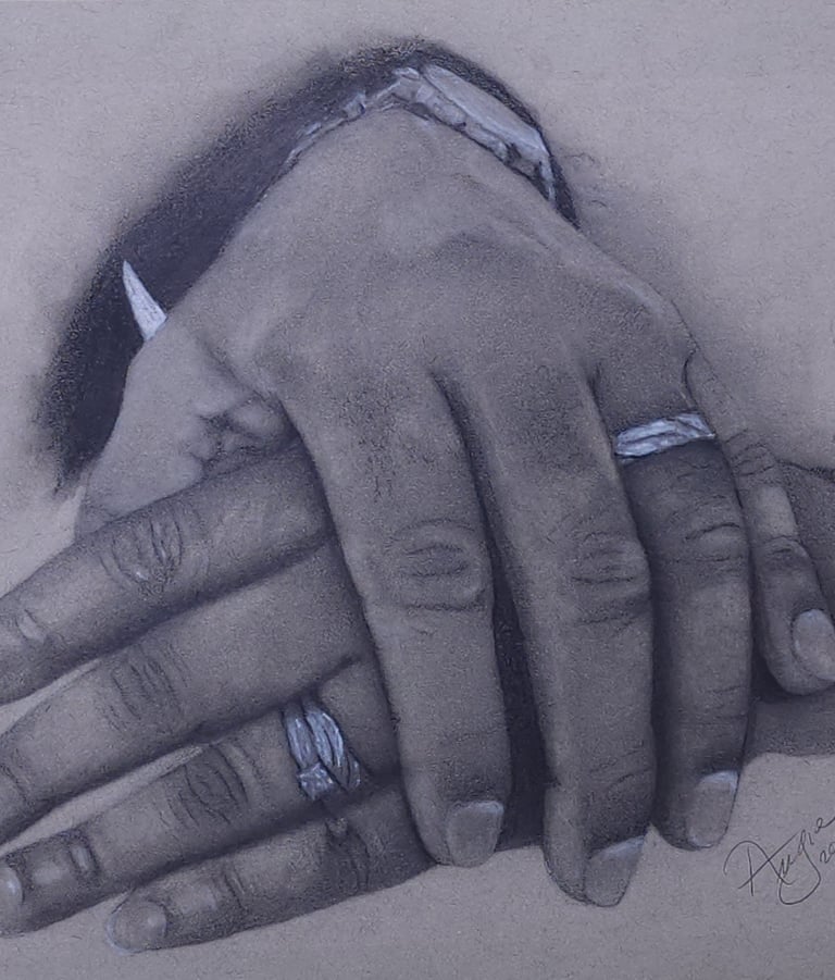 a drawing of a couple holding hands