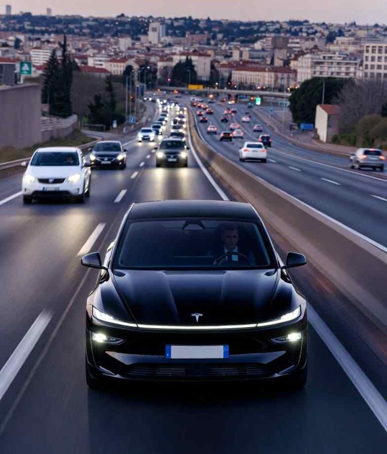 Auto naviguant sur le périphérique de Toulouse, illustrant l'efficacité du convoyage professionnel
