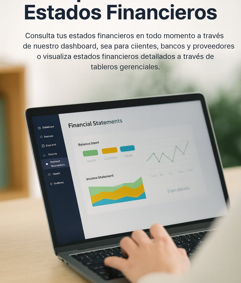En Kontabi elaboramos tus estados financieros en línea, siempre disponibles 24/7 en tableros interactivos fáciles de usar. Ob