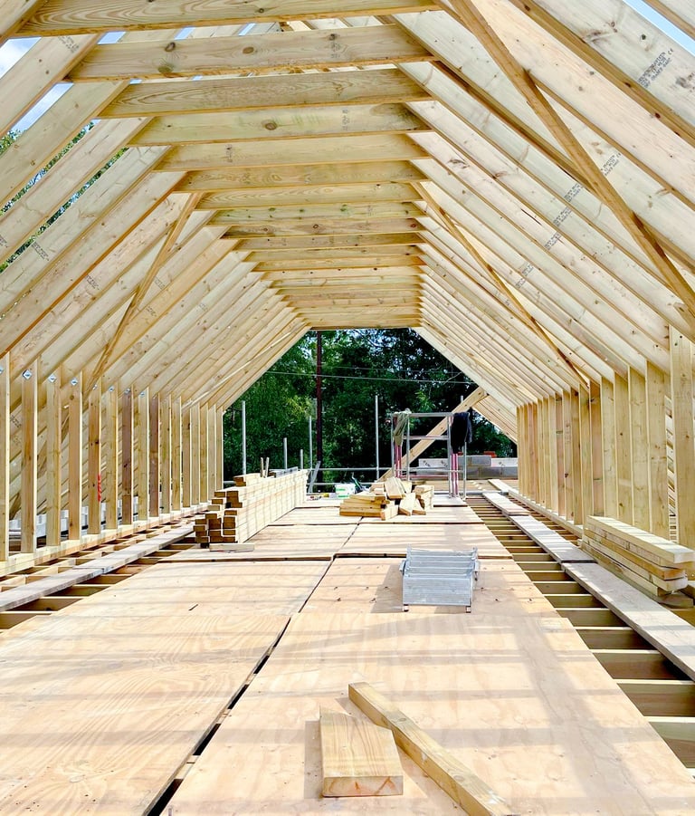 timber frame house under construction
