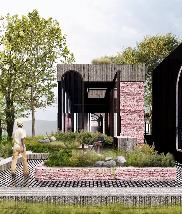 This image displays the exterior of the eye hospital project in Scotland, United Kingdom. 