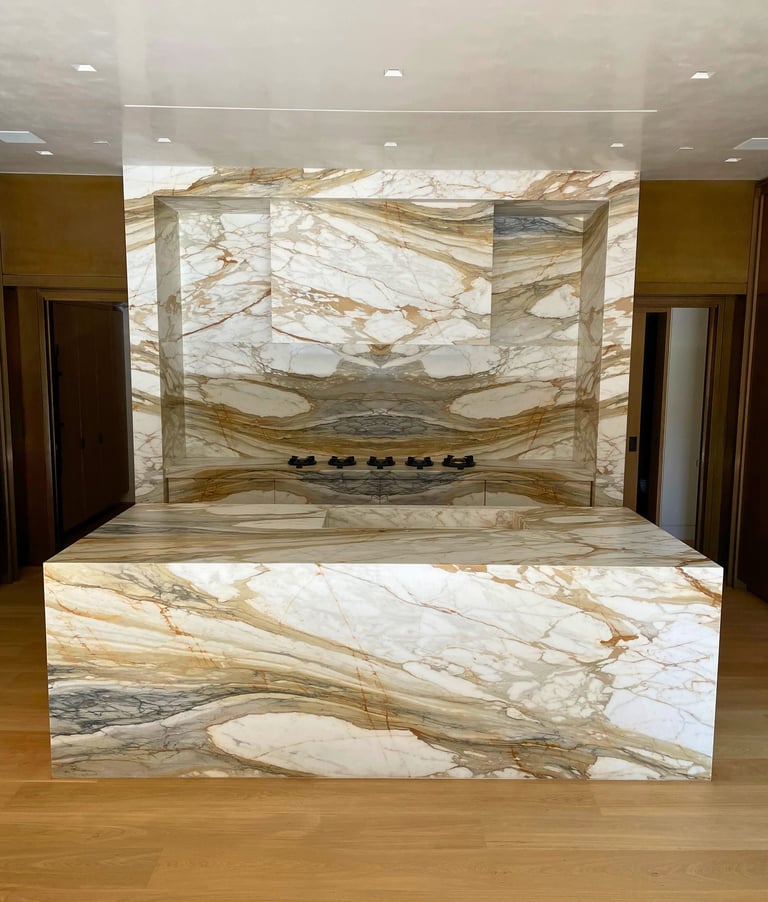 residence carerra marble island and kitchen stovetop with top guard elite premiere protective film 