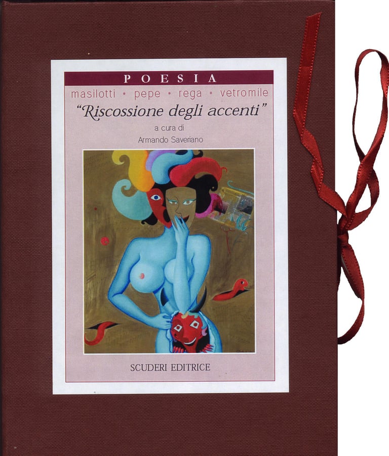Cover of Poesia Riscossione degli accenti poetry book featuring a surrealist blue figure painting.