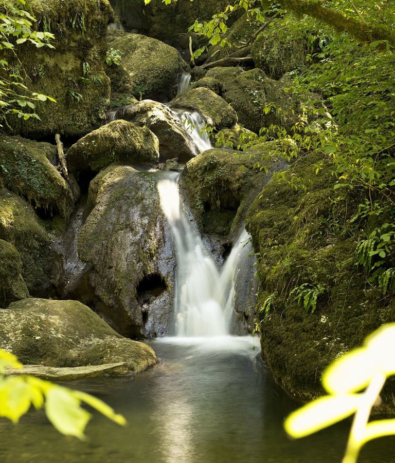 Langzeitbelichtung eines Wasserfalls im Chaltbrunnental