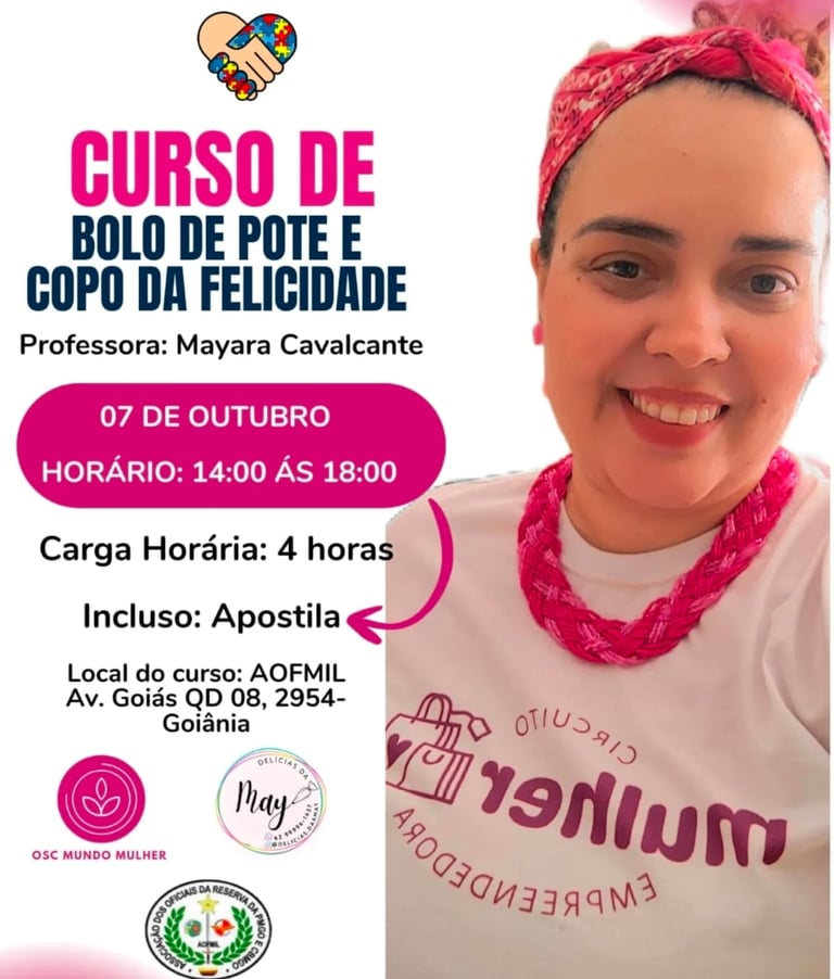 Curso Mães Atípicas Bolo de pote e Copo da felicidade, mulher branca camiseta branca circuito mulher