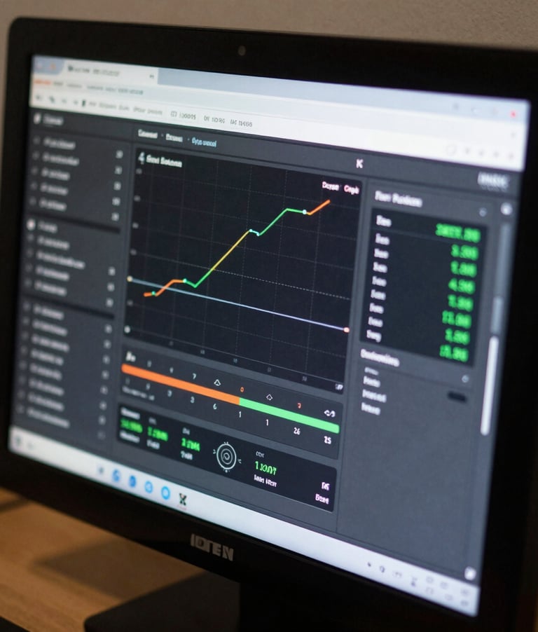 Detailed view of the IONEX display interface under soft, professional lighting. The screen shows a clean UI with real-time data metrics.