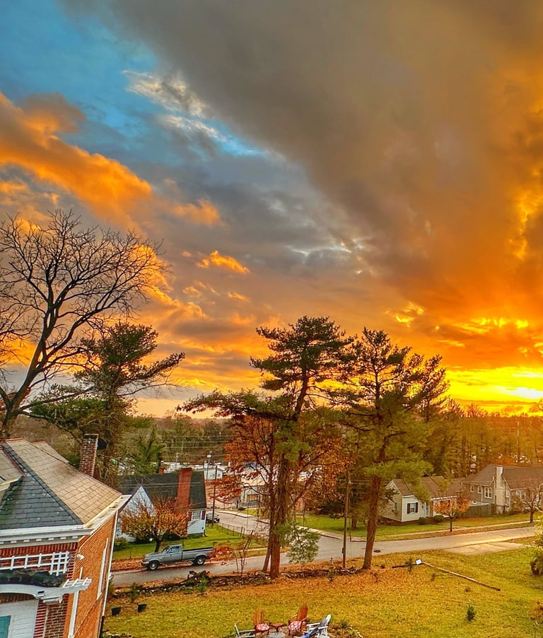 backyard sunset with carriage house and fire pit 2123 rivermont