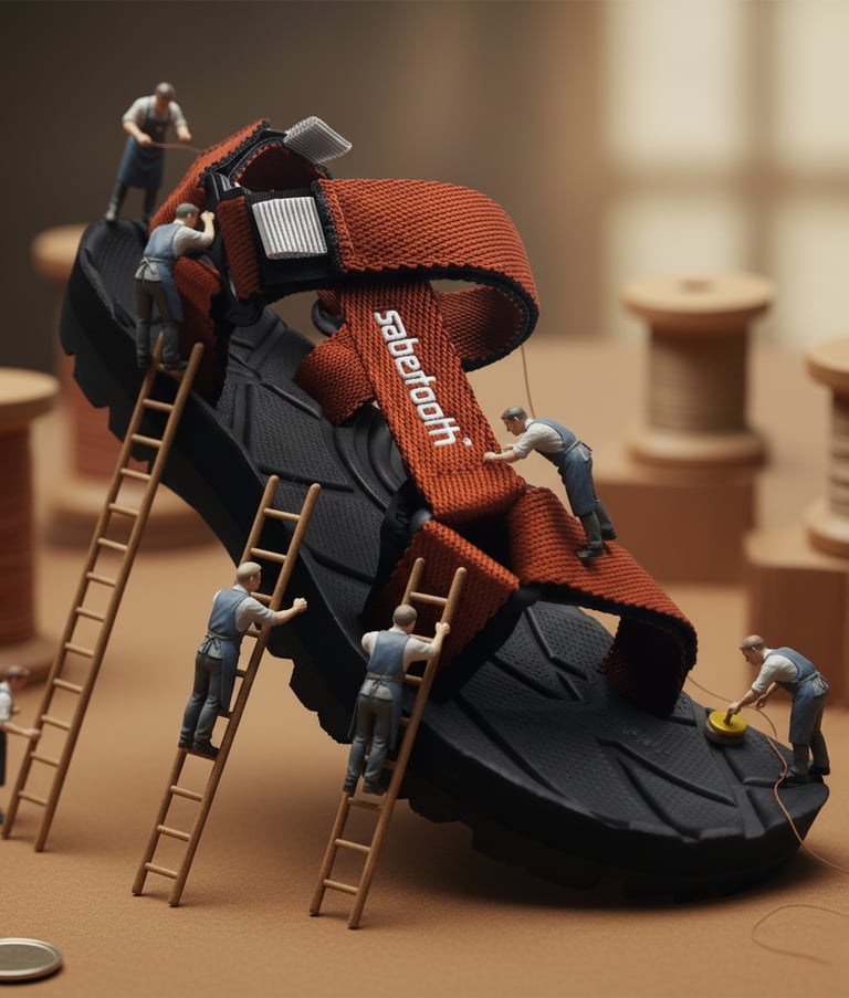 ilustrasi orang naik tangga di sandal gunung Sabertooth tipe Magellan