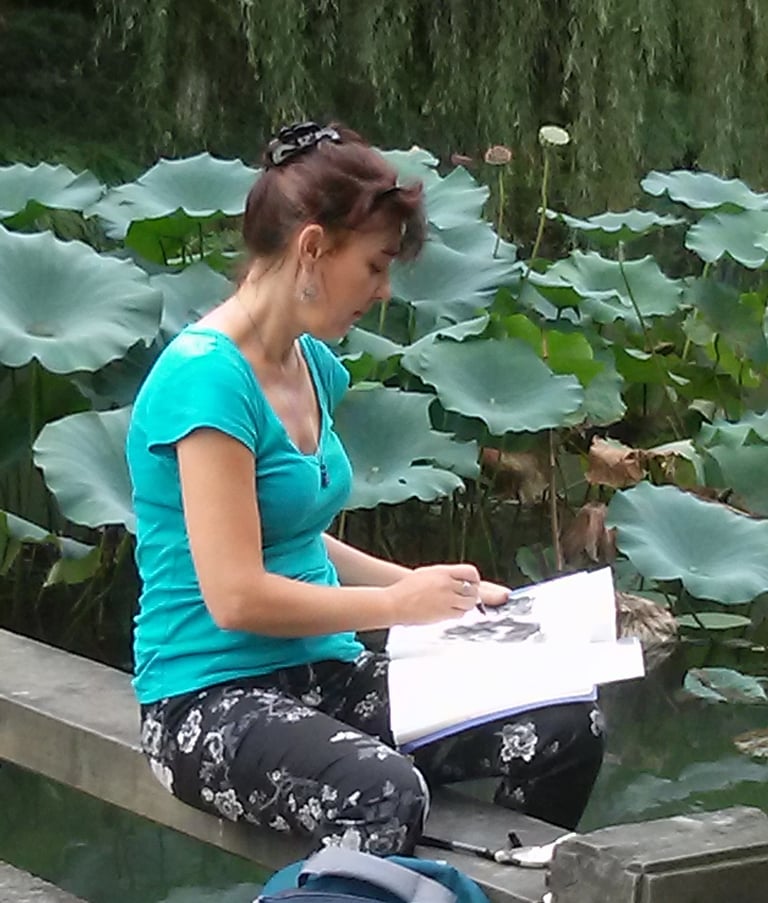 croquis lotus à l'encre