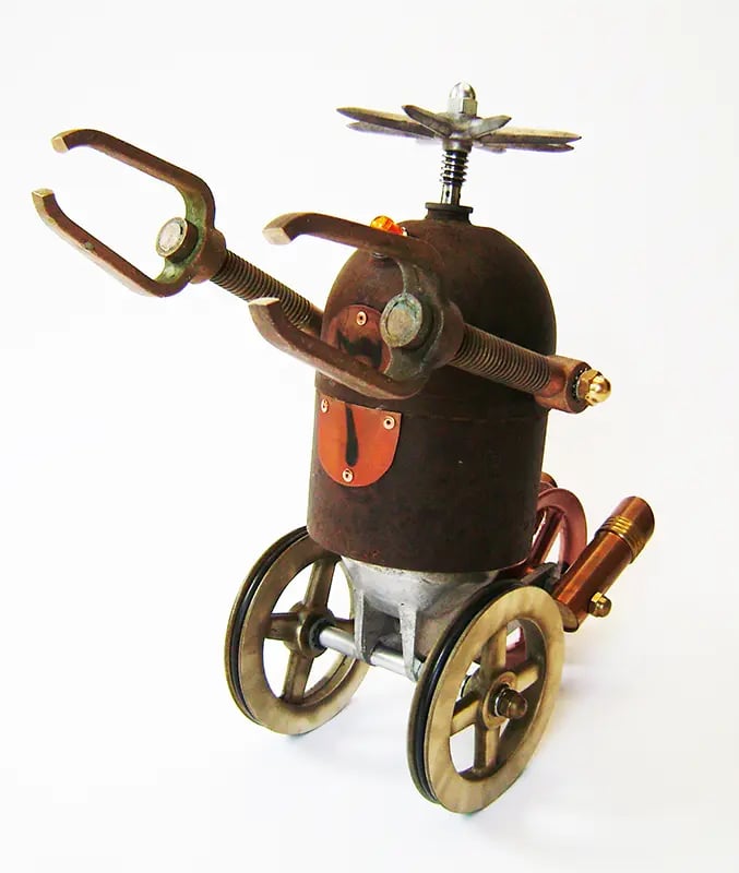 Assemblage robot sculpture named Number 7 by Santa Barbara artist Tal Avitzur.