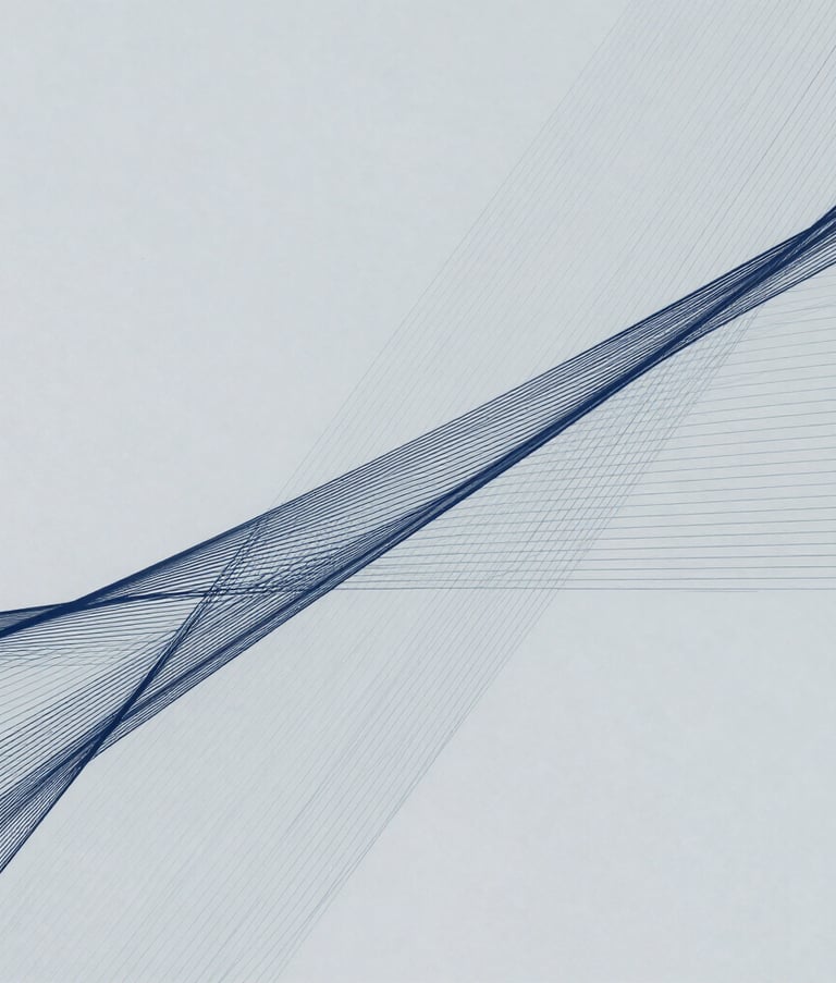 An abstract technical composition featuring clean geometric patterns and thin lines representing a mesh network, using a palette of light gray and navy blue, professional and minimalist aesthetic.