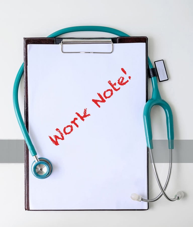 Sick note, Work note, Doctors Note, Sick Work. Flu, COVID, Strep throat.