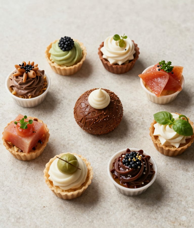 An overhead minimalist shot of artisanal halal appetizers and fresh ingredients on a light stone surface. Sharp focus, high-end culinary photography style, no people, emphasizing cleanliness and premium quality, Global Halal Market.