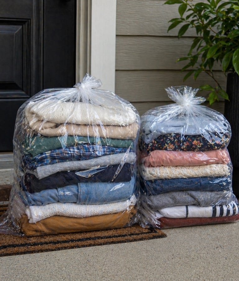 Pickup and delivery laundry service in Athens, AL with clean folded clothes packaged and ready on fr