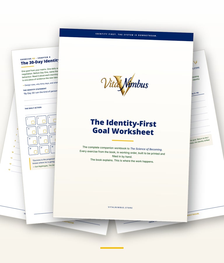 Vital Nimbus Identity-First Goal Worksheet companion workbook for personal development and habit tracking.