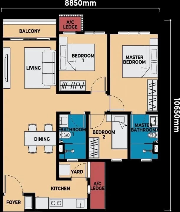 3 bedroom 850 sqft with balcony walking distance to RTS Bukit Chagar Johor Bahru RM1.1 million