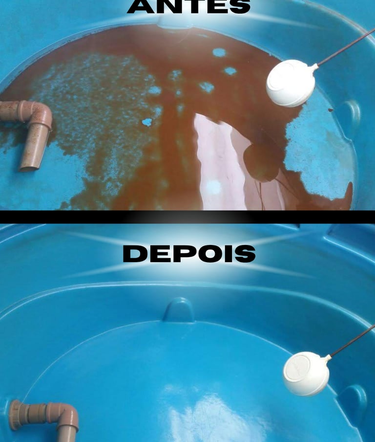 limpeza de caixa d'agua, com antes e depois
