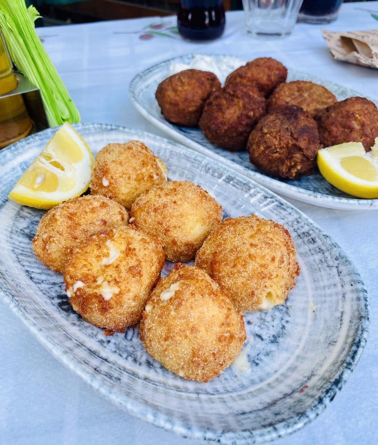 Cheesballs and meatballs in Kostas Taverna at Rhodes Old Town