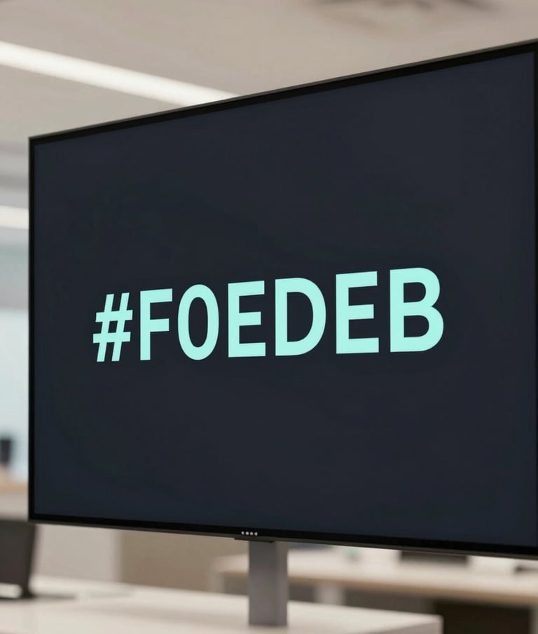 Close-up of high-end digital marketing signage inside a flagship environment. The design is minimal and content-forward. Lighting is soft and professional, emphasizing #F0EDE8 text against a #111111 dark background.