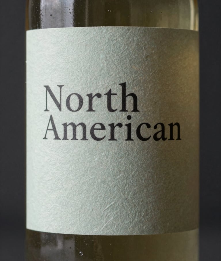 A close-up photograph of a premium glass bottle with a minimalist dusty sage paper label, featuring elegant typography, set against a dark charcoal background in a North American / US studio setting.