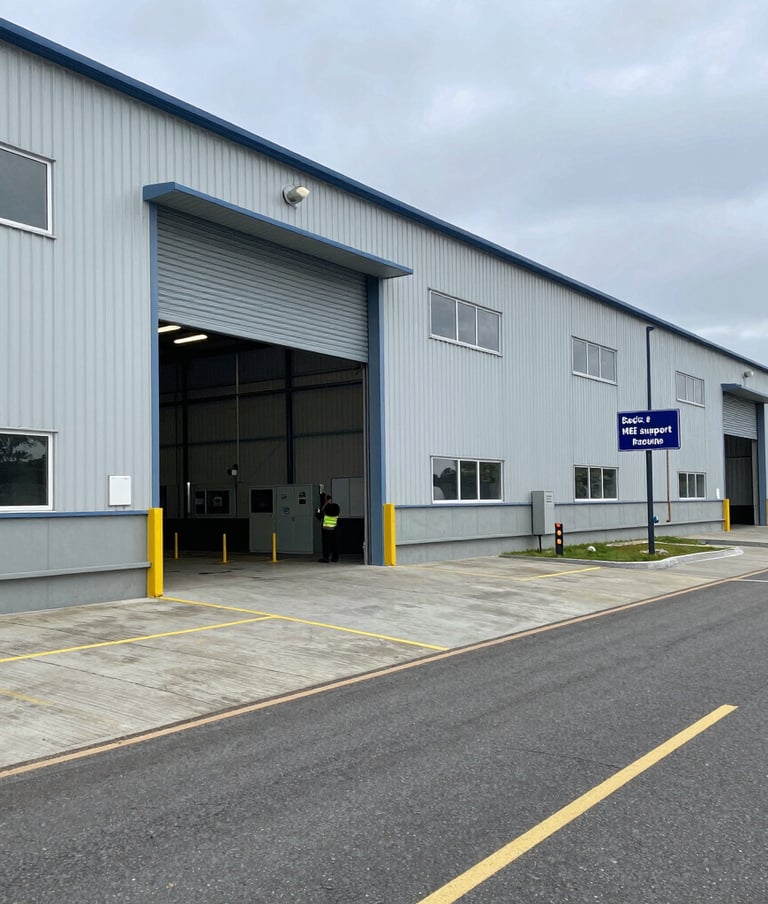 Technician checking HVAC system controls inside a modern commercial building.