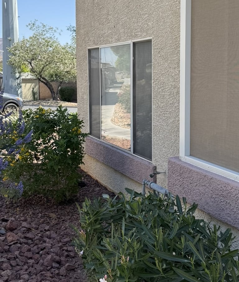 Three piece window without solar screens
