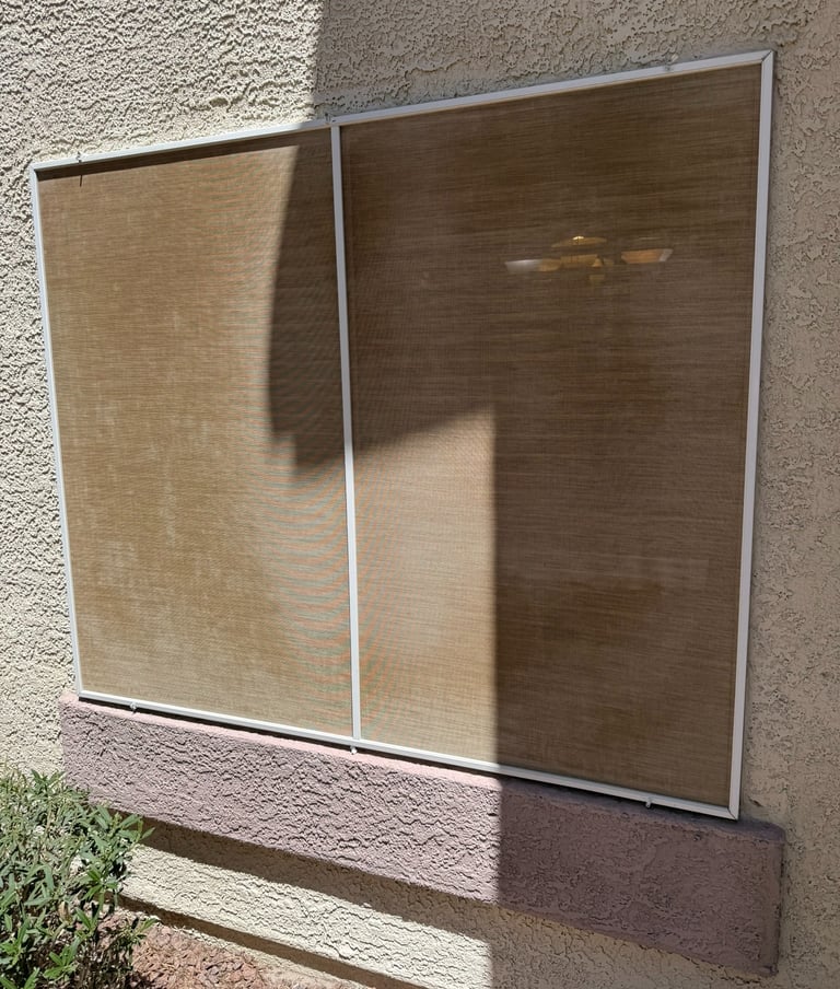 Old, dirty, faded, solar screen.