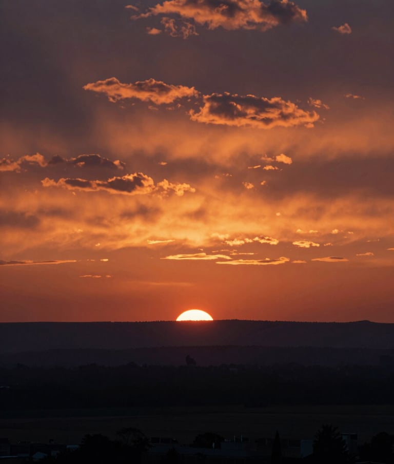 A wide cinematic landscape from one of Frank Artus's major film productions. The colors are rich and dramatic, featuring a sunset sky with deep oranges and dark silhouettes (#1A1C20), evoking a sense of epic storytelling.